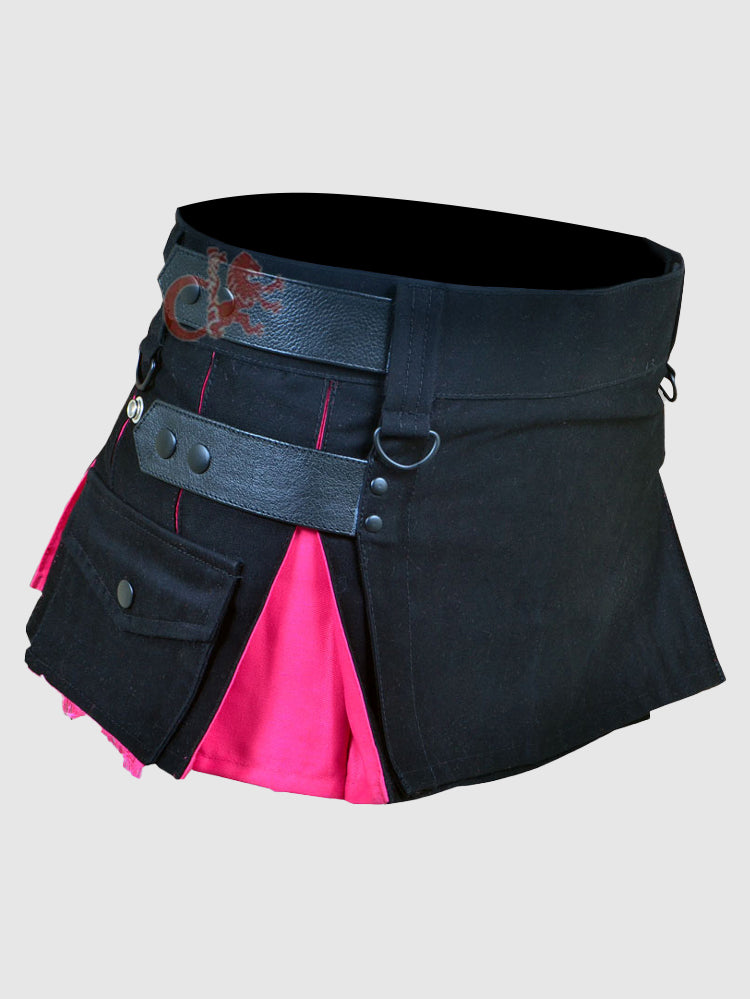 Deluxe Black and Pink Hybrid Kilt for Girls