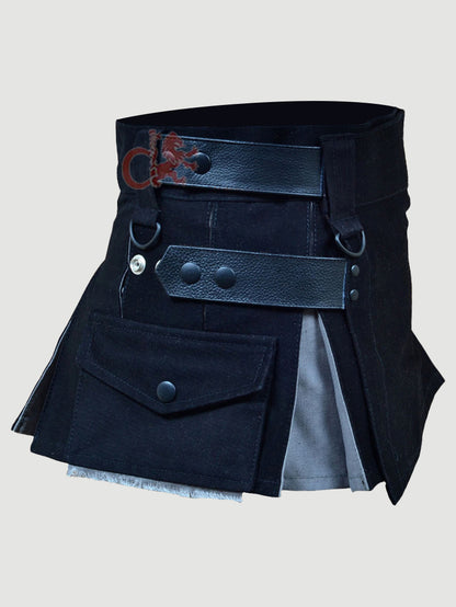 Deluxe Black and Gray Hybrid Kilt for Girls