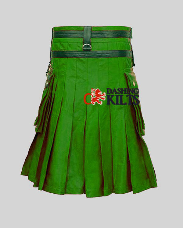 Black Dark Green Men Leather Fashion Kilt