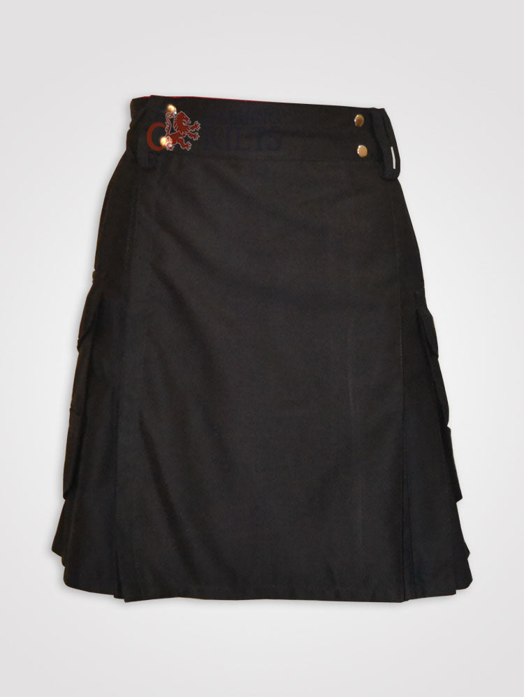 Black Pant Style Pockets Mocker Kilt