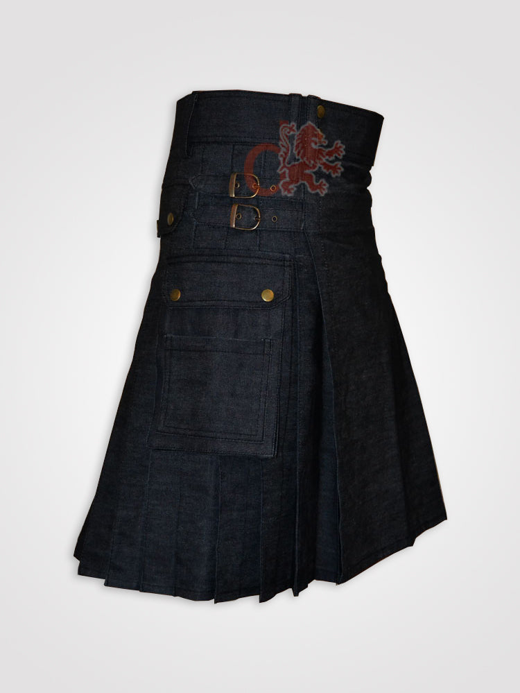 Gray Black Denim Utility kilt