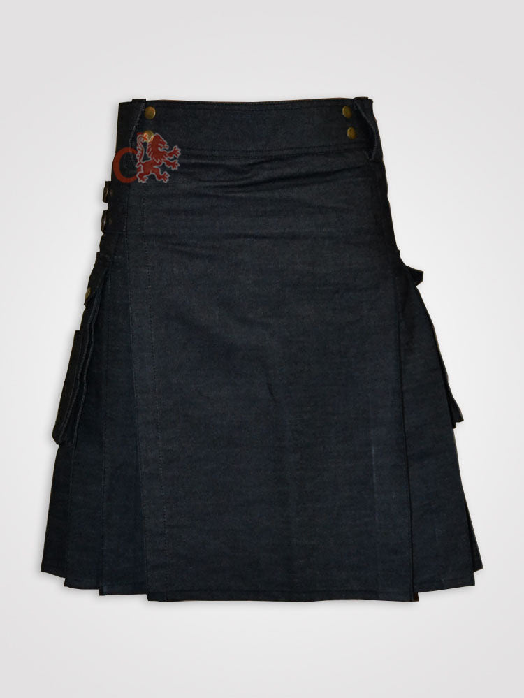 Gray Black Denim Utility kilt