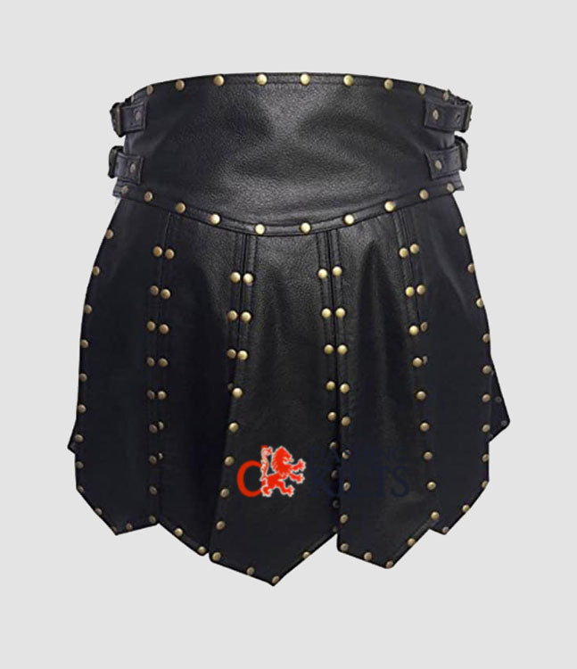 MENS BLACK LEATHER GLADIATOR KILT