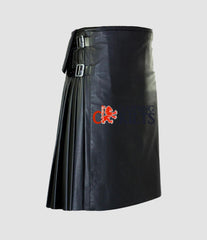 Men Black Leather Kilt