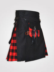 Men black and macgregor Tartan Celtic Pouch Hybrid kilt